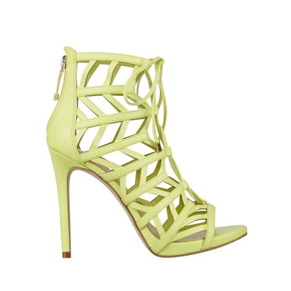 $110 Guess Women's Anasia Caged Heels In Yellow Lace Up Size 8.5 - Picture 1 of 5